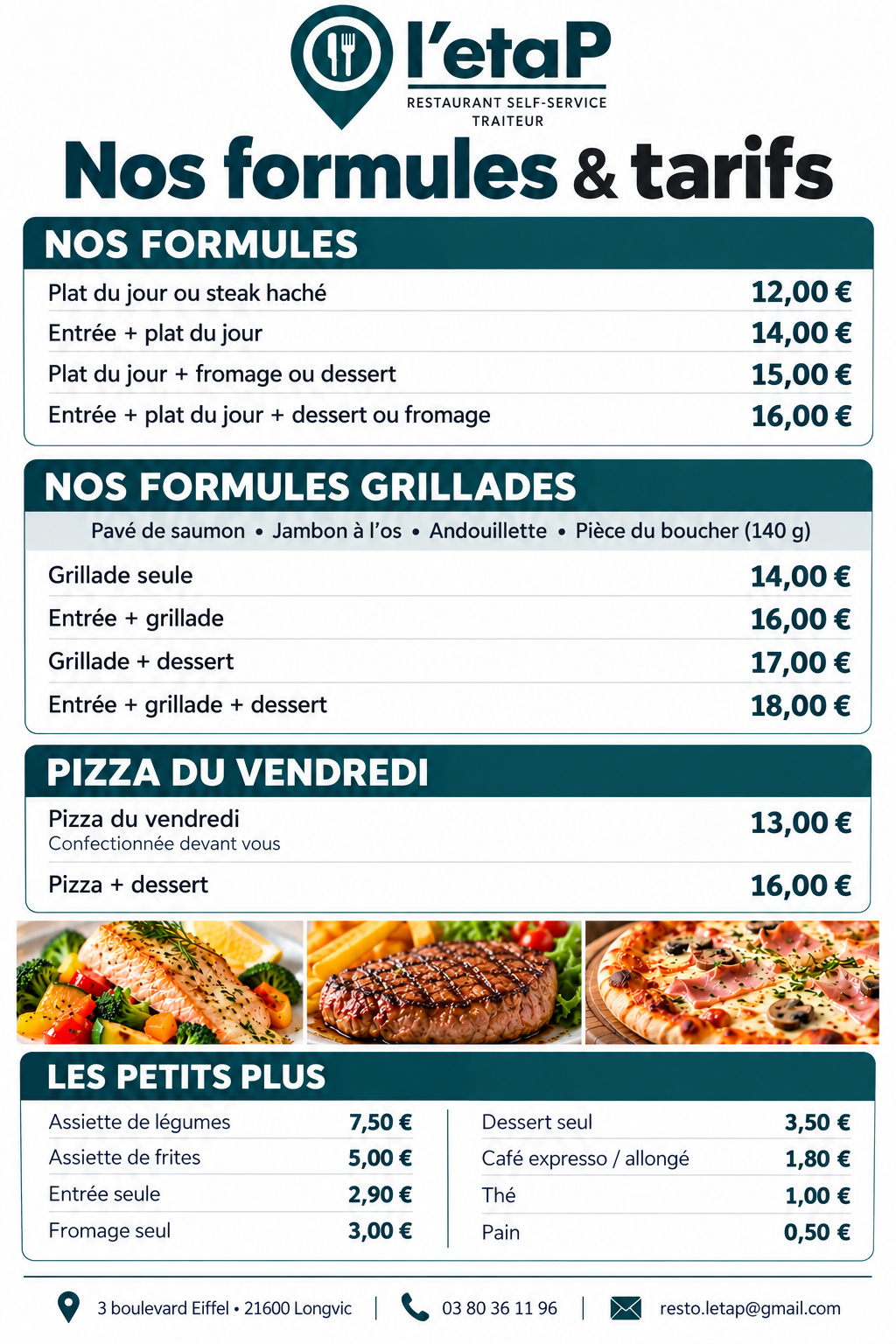 affiche tarifs l’étap, design épuré